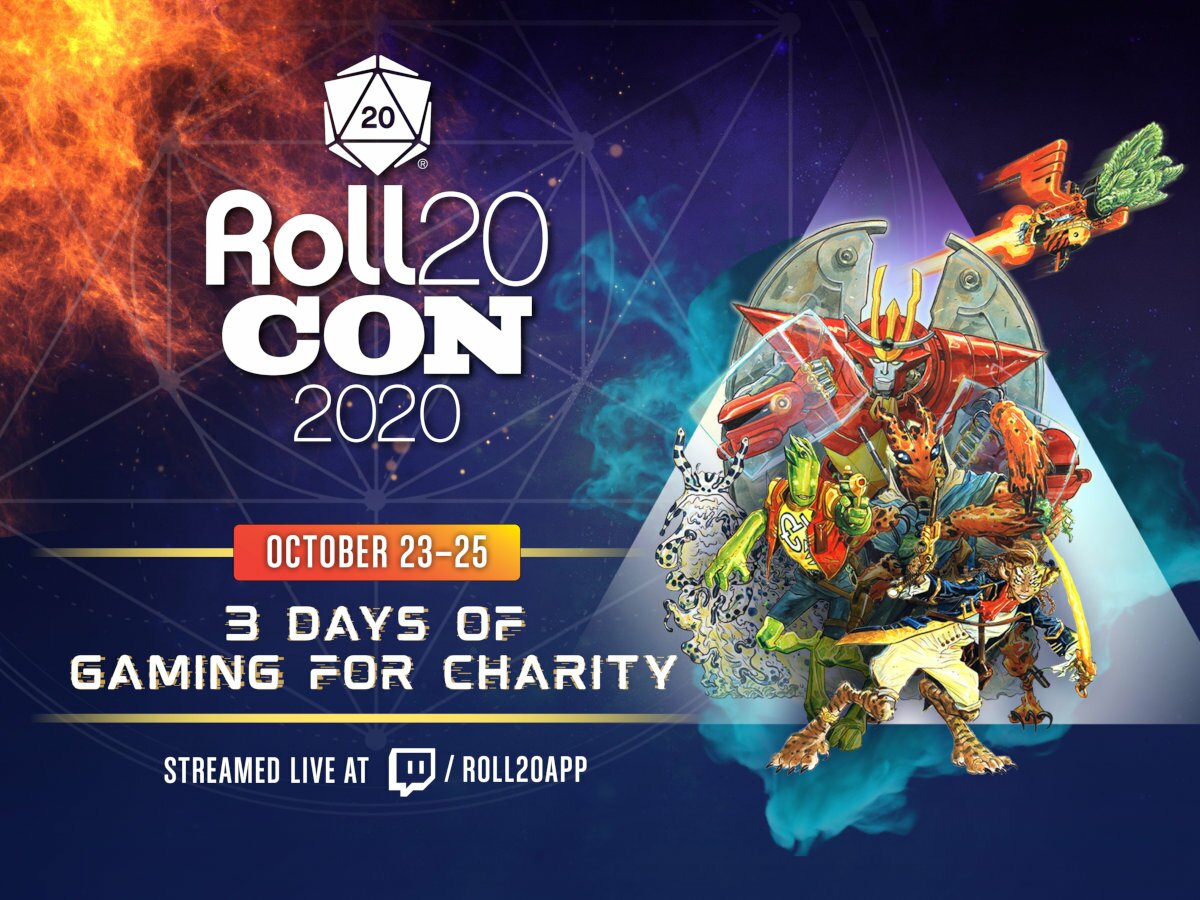 PZ913vM The Roll20Con Logo and an image of a part of Burn Bryte characters ready to spring into action
