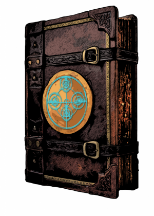 spellbook2 A spellbook with a glowing glyph on the cover
